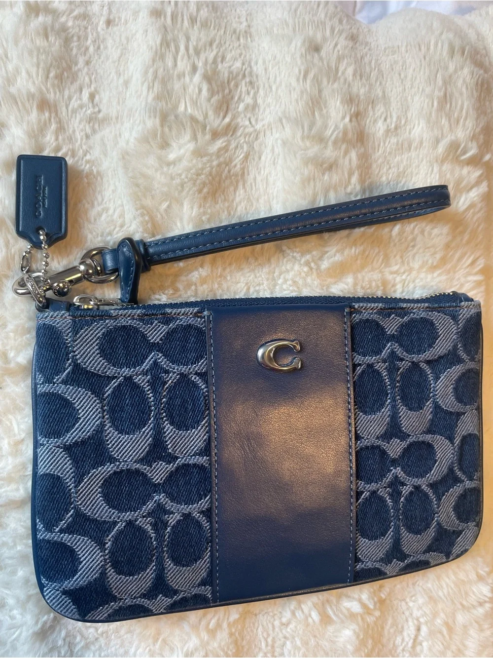 Coach Blue Denim Signature Jacquard Wristlet